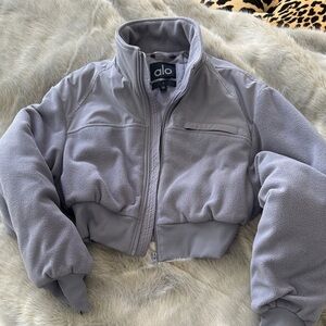 Alo Amethyst Smoke Polar fleece crop full-zip funnel neck SMALL